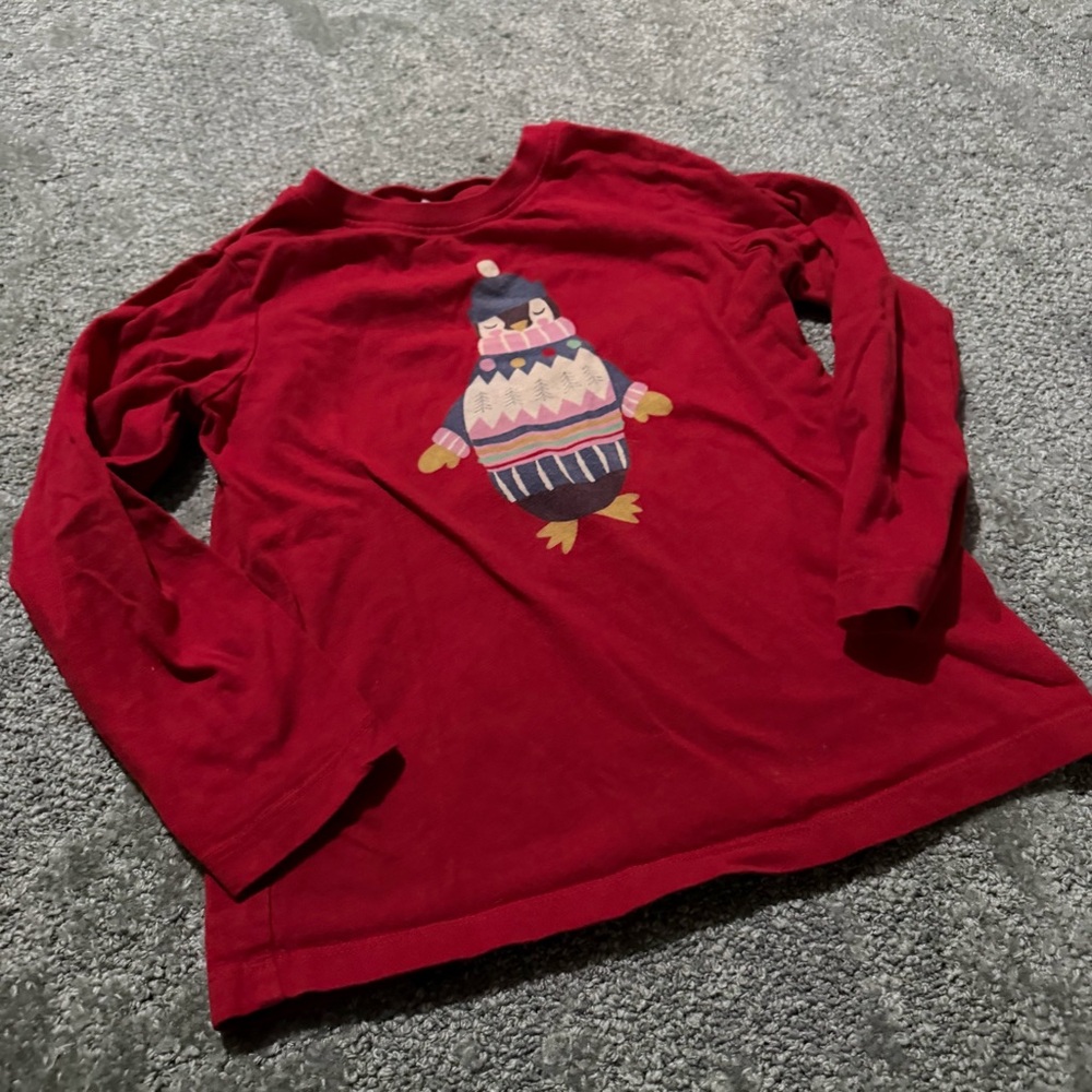 Hanna Andersson kids red long‎ sleeve shirt winter penguin size 5